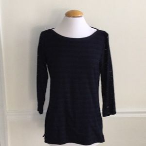 Talbots EYELET Sm Navy Boatneck Lined Cotton Top